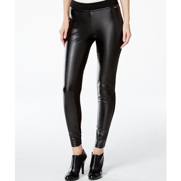 Calvin Klein Pants - NEW CALVIN KLEIN Black Faux-Leather-Front Leggings
